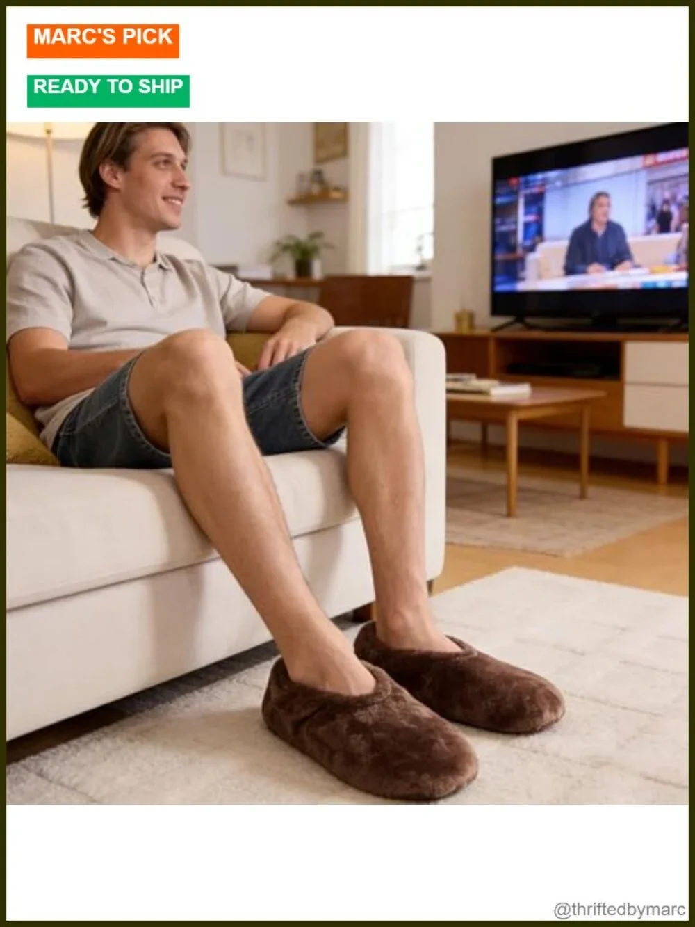 2 Pairs Non-Slip Slipper Socks for Men with Grippers Soft Indoor House Shoes